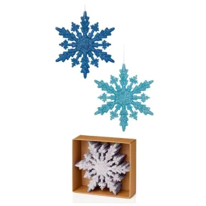 Premier Pack of 6 10cm Blue / Silver Snowflake Glitter Tree Decoration