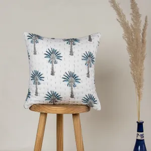 Premium Blue Palm Tree Printed Cotton Kantha Cushion Softest Cloth