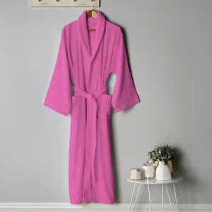 Premium Cotton Hot Pink Terry Bathrobe with Pockets Suitable for Men and Women, Soft & Warm Terry Home Bathrobe, Sleepwear Loungewear, One Size Fits All