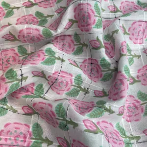 Premium Cotton White Pink Floral Embroidary Fabric