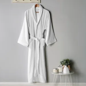 Premium Cotton White Terry Bathrobe with Pockets Suitable for Men and Women, Soft & Warm Terry Home Bathrobe, Sleepwear Loungewear, One Size Fits All