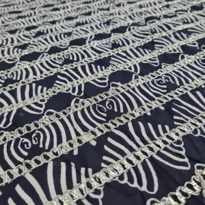 Premium Dark Blue Abstract Print Gota Work Cambric Cotton Fabric