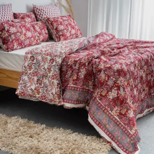 Premium Floral Block Print Soft Cotton Duvet Blanket with Shams