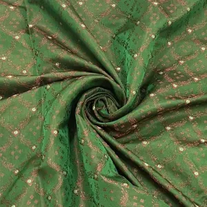 Premium Green Red Traditional Print Tanchui Jamewar Silk Fabric