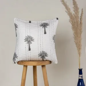 Premium Grey Palm Tree Printed Cotton Kantha Sofa Cushion Covers