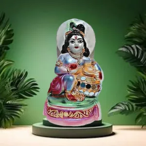 Premium Krishna Idol for Home Decor | Handcrafted Plaster of Paris Statue with Shiny Clothes and Stones | Perfect for Worship and Festival Decor | Ideal Spiritual Gift