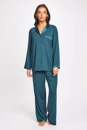 Premium Modal Silk Trim PJ Set Deep Forest