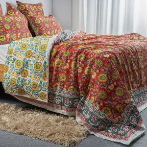 Premium Multicolor Floral Block Print Soft Cotton Single Duvet Cover with Shams