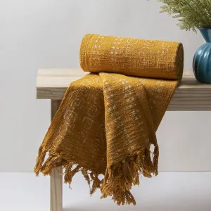 Premium Mustard Hand Block Print Sofa Throw Blanket