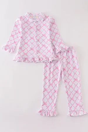 Premium Pink bow tie girl pajamas set