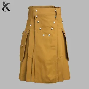 Premium Quality Traditional Scottish Multi Pockets Khaki Working Kilt - All-Day Style