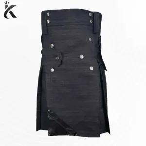 Premium Scottish Modern Denim Kilt With Leather Strap -  Look Good