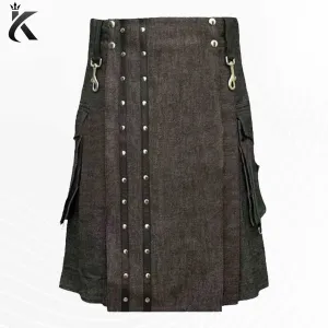 Premium Scottish Modern Denim Kilt With Straps - Built to Last, Comfortable to Wear