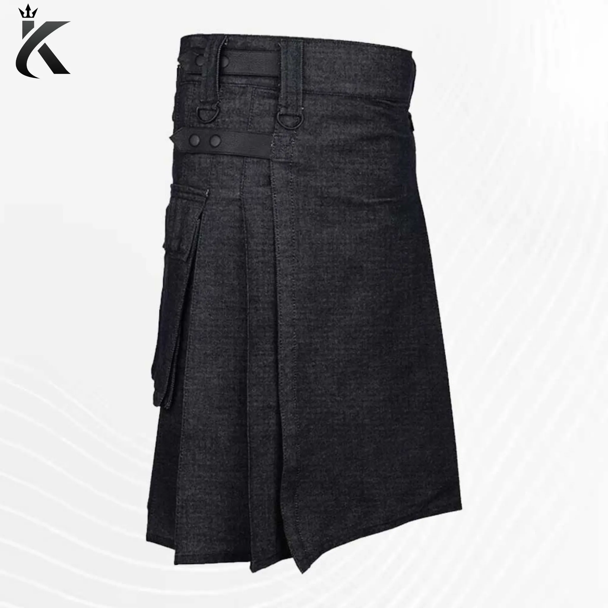 Premium Scottish New Black Denim Kilt For Men - Adapt to Any Occasion