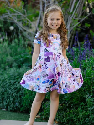 PREORDER  Ship on 4th Dec Ts lavender Twirly  Print Girls Milk Silk Dress