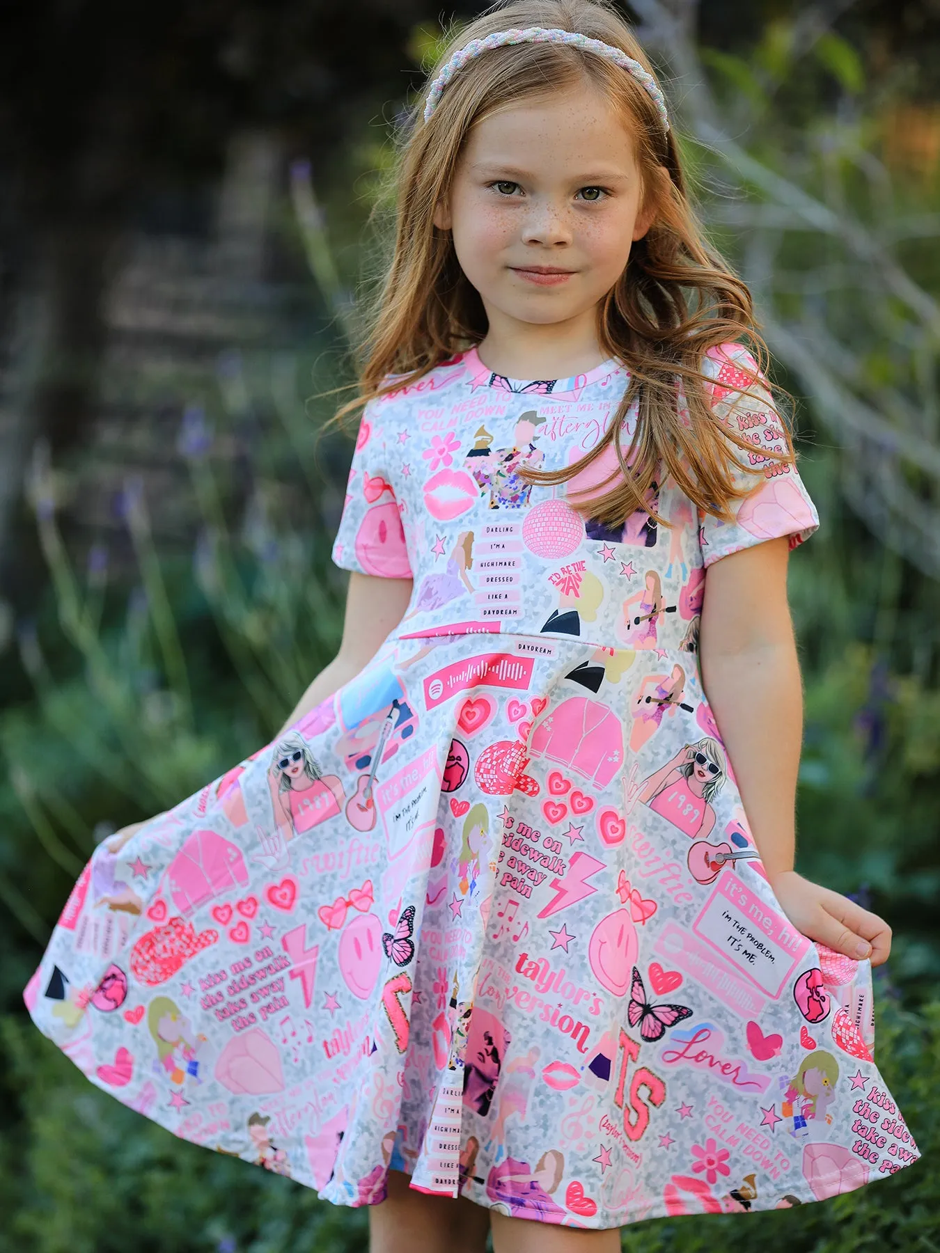 PREORDER  Ship on 4th Dec Ts Twirly  Print Girls Milk Silk Dress