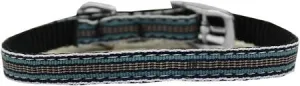 Preppy Stripes Nylon Dog Collar with classic buckles 3-8" Light Blue-Khaki Size 14