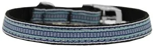 Preppy Stripes Nylon Dog Collar with classic buckles 3-8" Light Blue-White Size 10