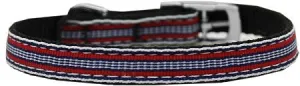 Preppy Stripes Nylon Dog Collar with classic buckles 3-8" Red-White Size 12