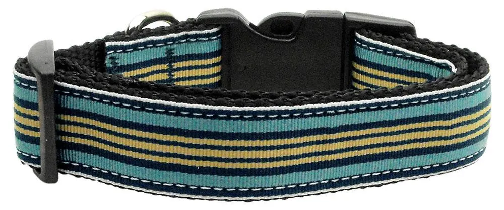 Preppy Stripes Nylon Ribbon Collars Light Blue-Khaki Large