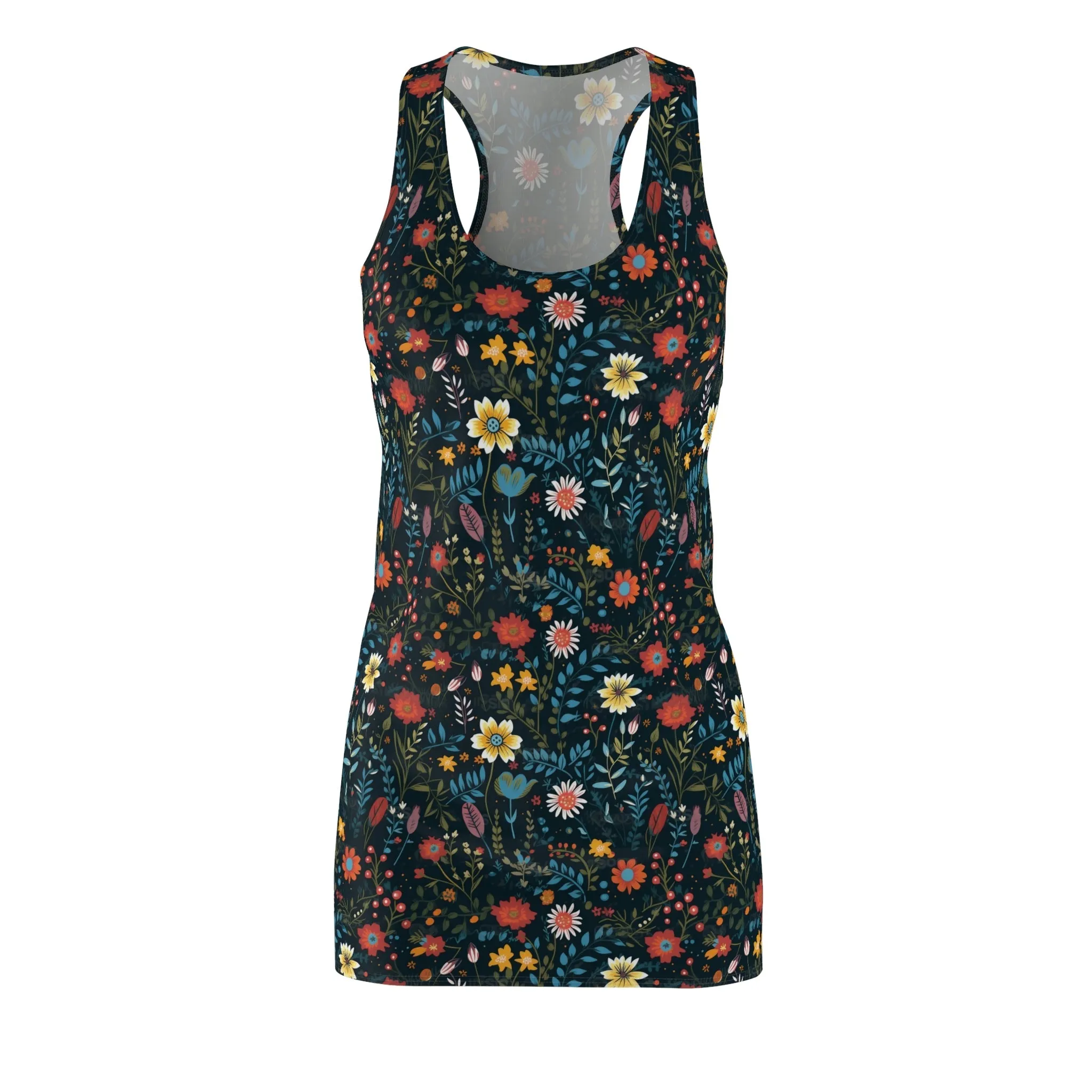 Pressed Wildflowers on Black Background Pattern Floral Women's Racerback Dress