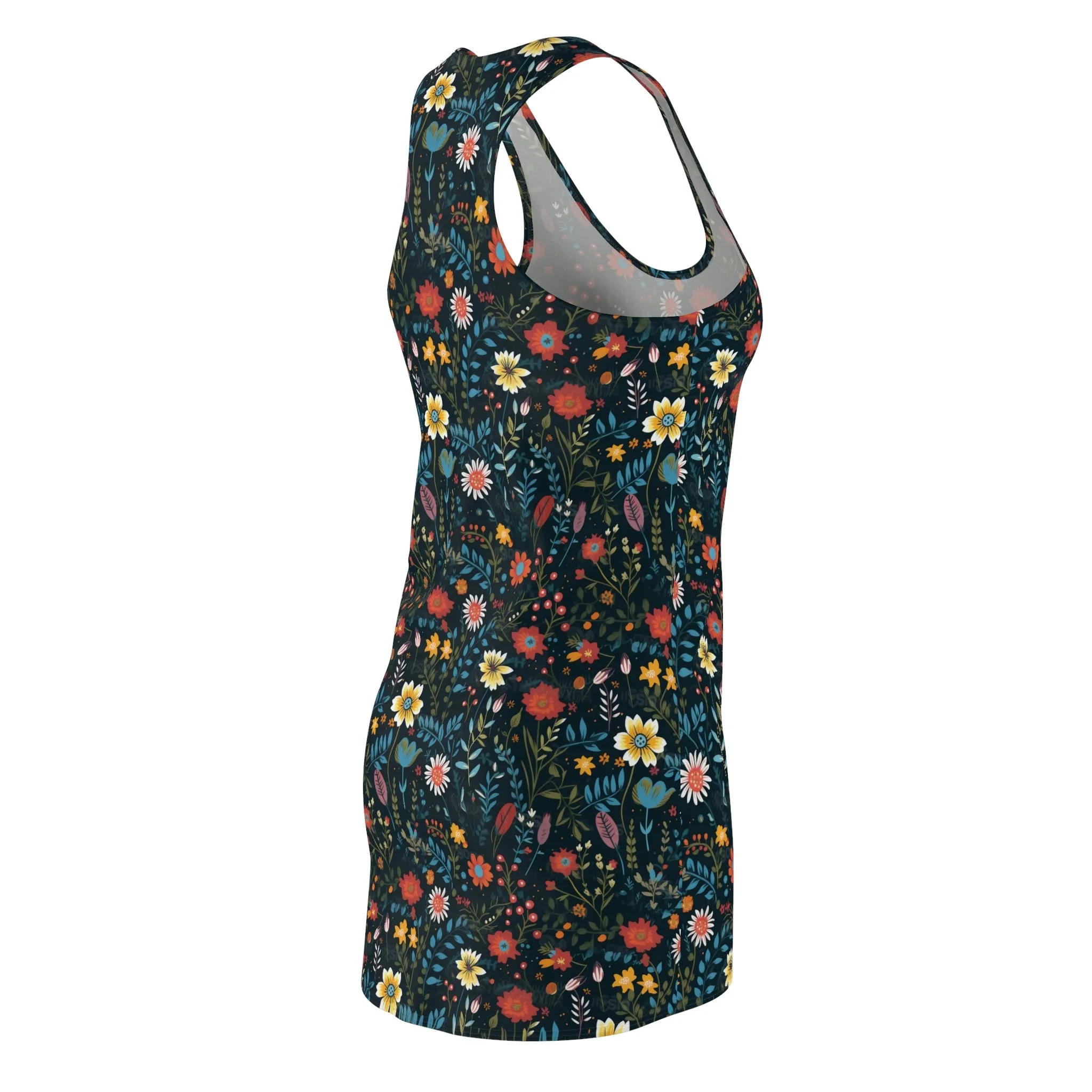 Pressed Wildflowers on Black Background Pattern Floral Women's Racerback Dress