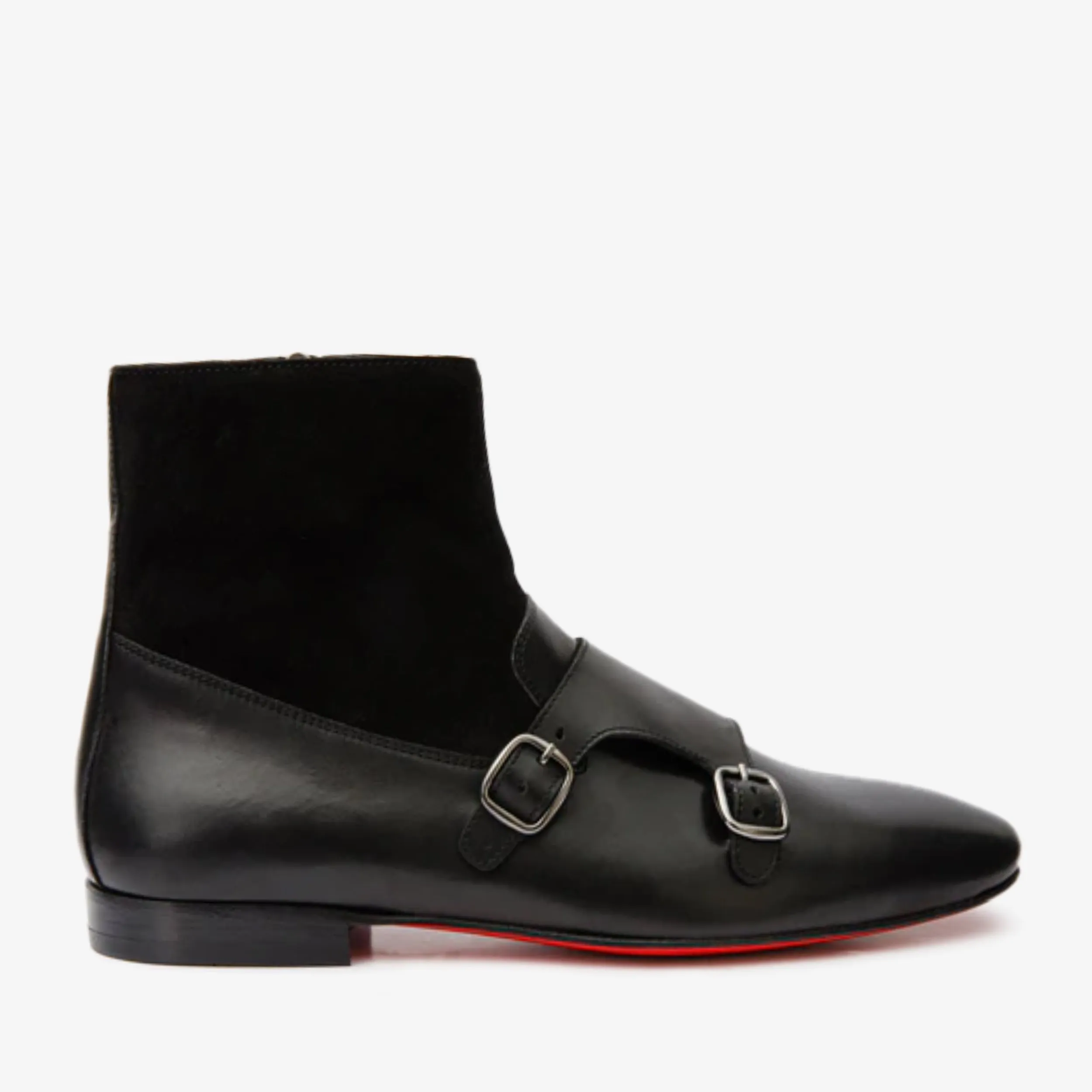 Preston Black Leather & Suede Double Monk Strap Ankle Men Boot