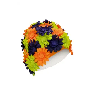 Pretty Flowery Swimming Hat by Fashy Purple Orange Green