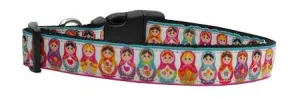 Pretty Nesting Dolls Nylon Ribbon Dog Collars Large