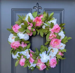 Pretty Pink and White Peony Wreath