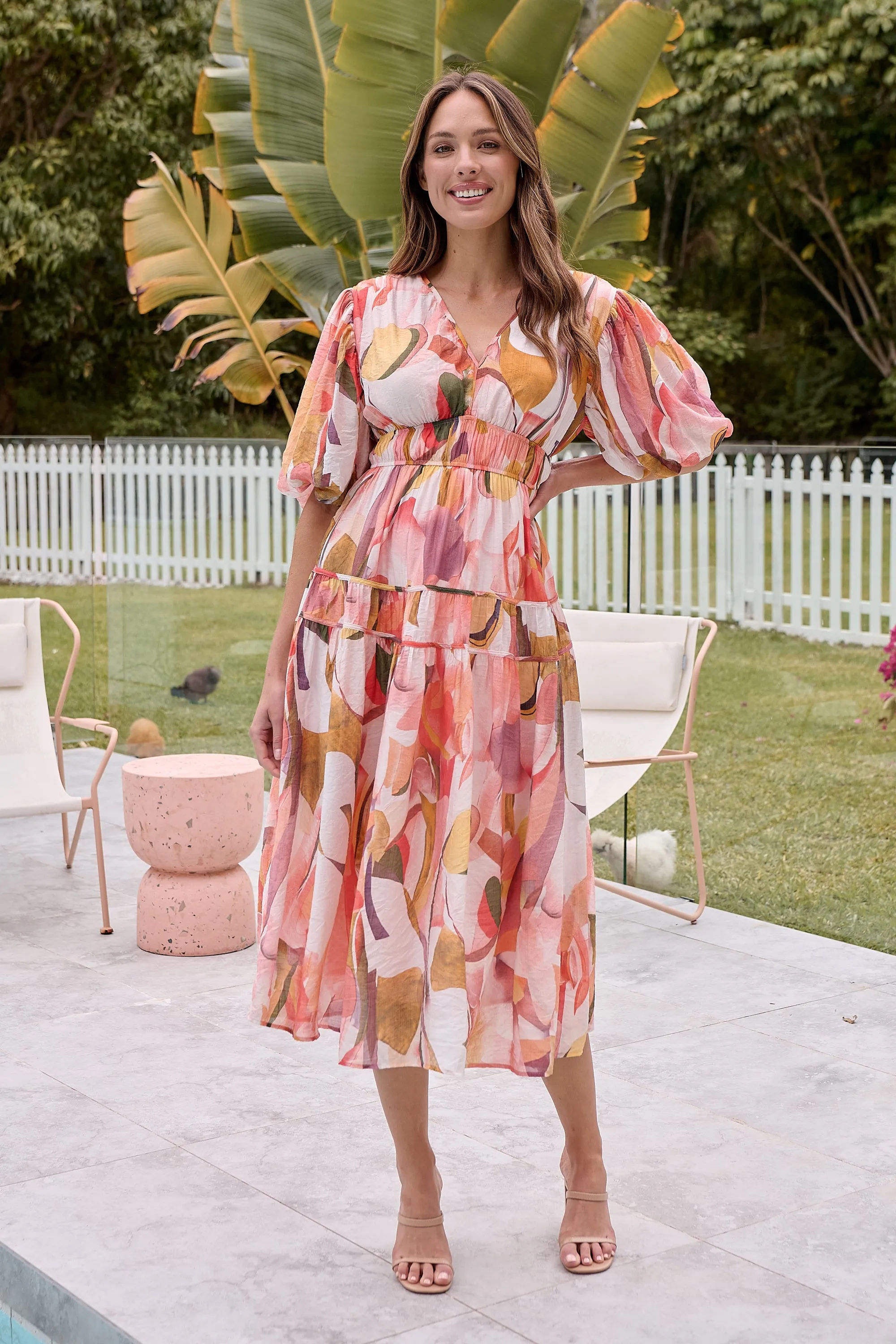 Prince Peach Multi Print Puff Sleeve Dress