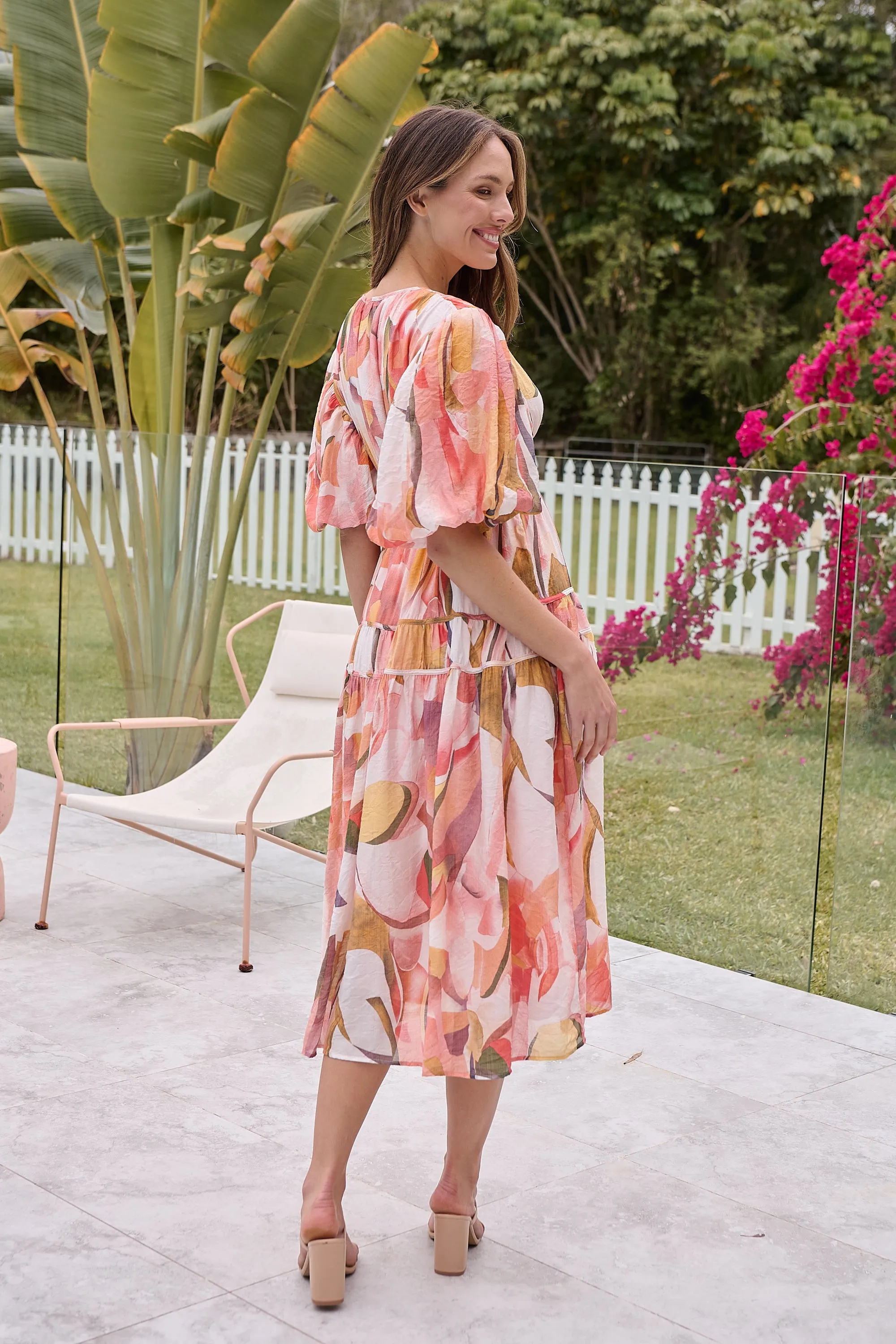 Prince Peach Multi Print Puff Sleeve Dress