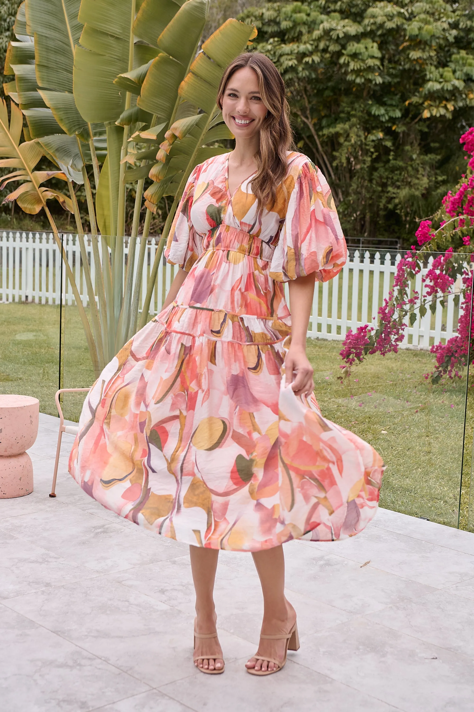 Prince Peach Multi Print Puff Sleeve Dress