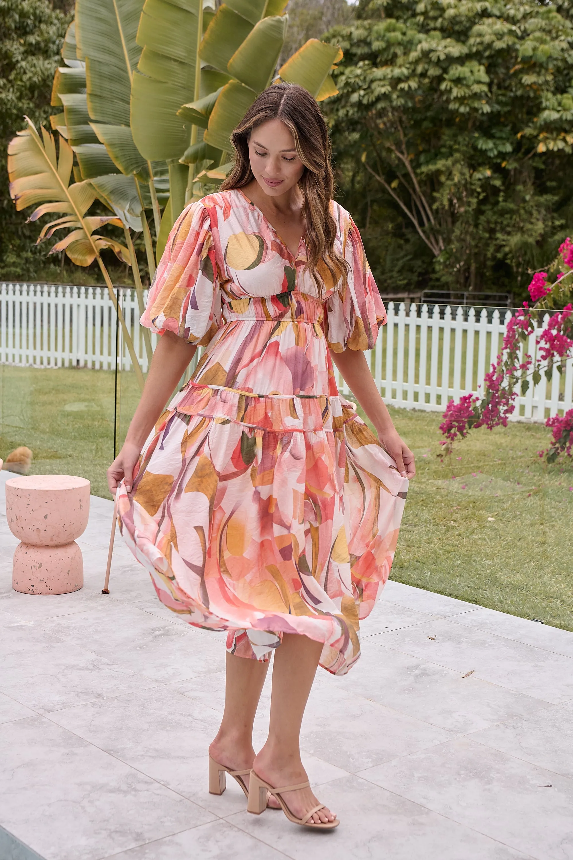 Prince Peach Multi Print Puff Sleeve Dress