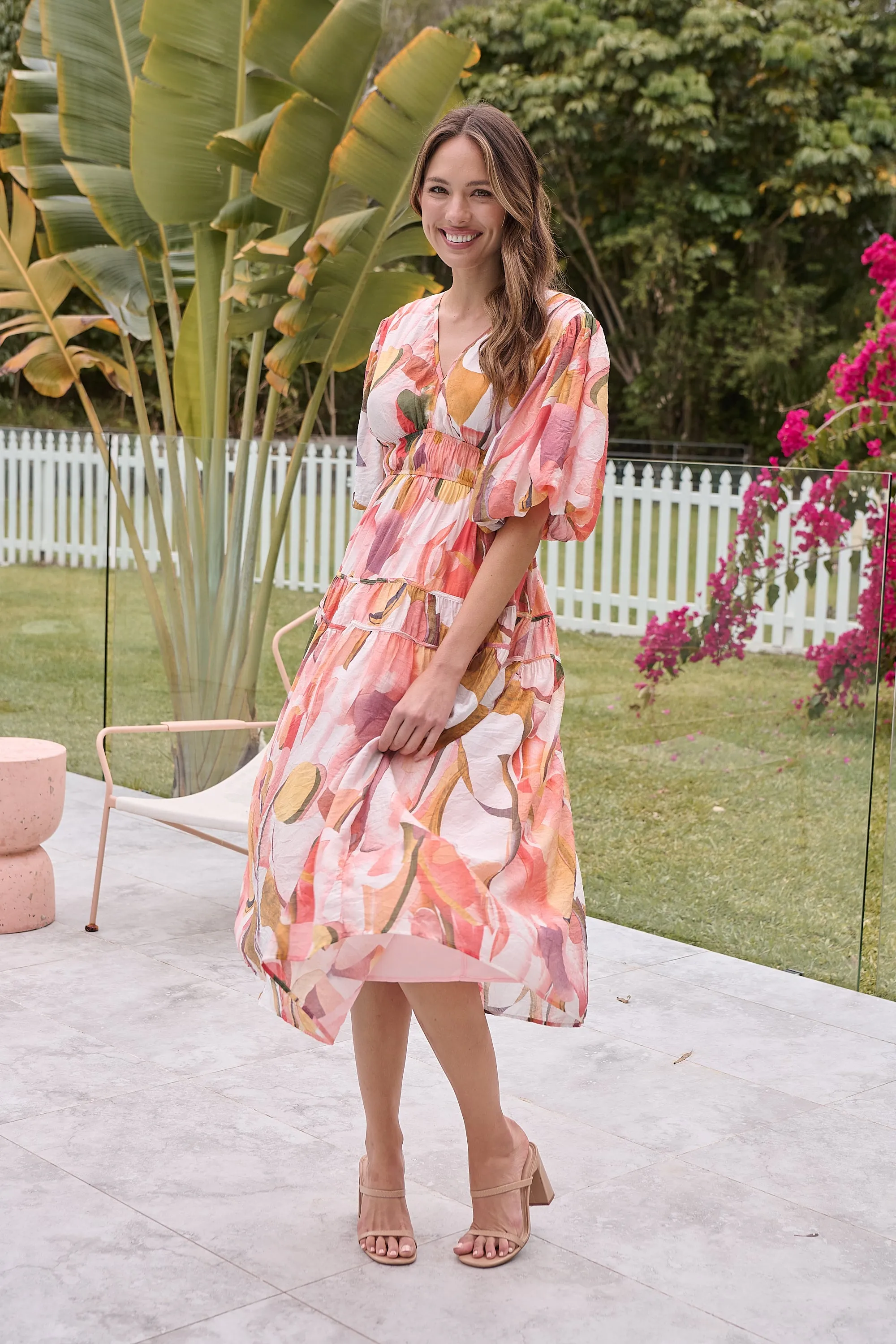 Prince Peach Multi Print Puff Sleeve Dress