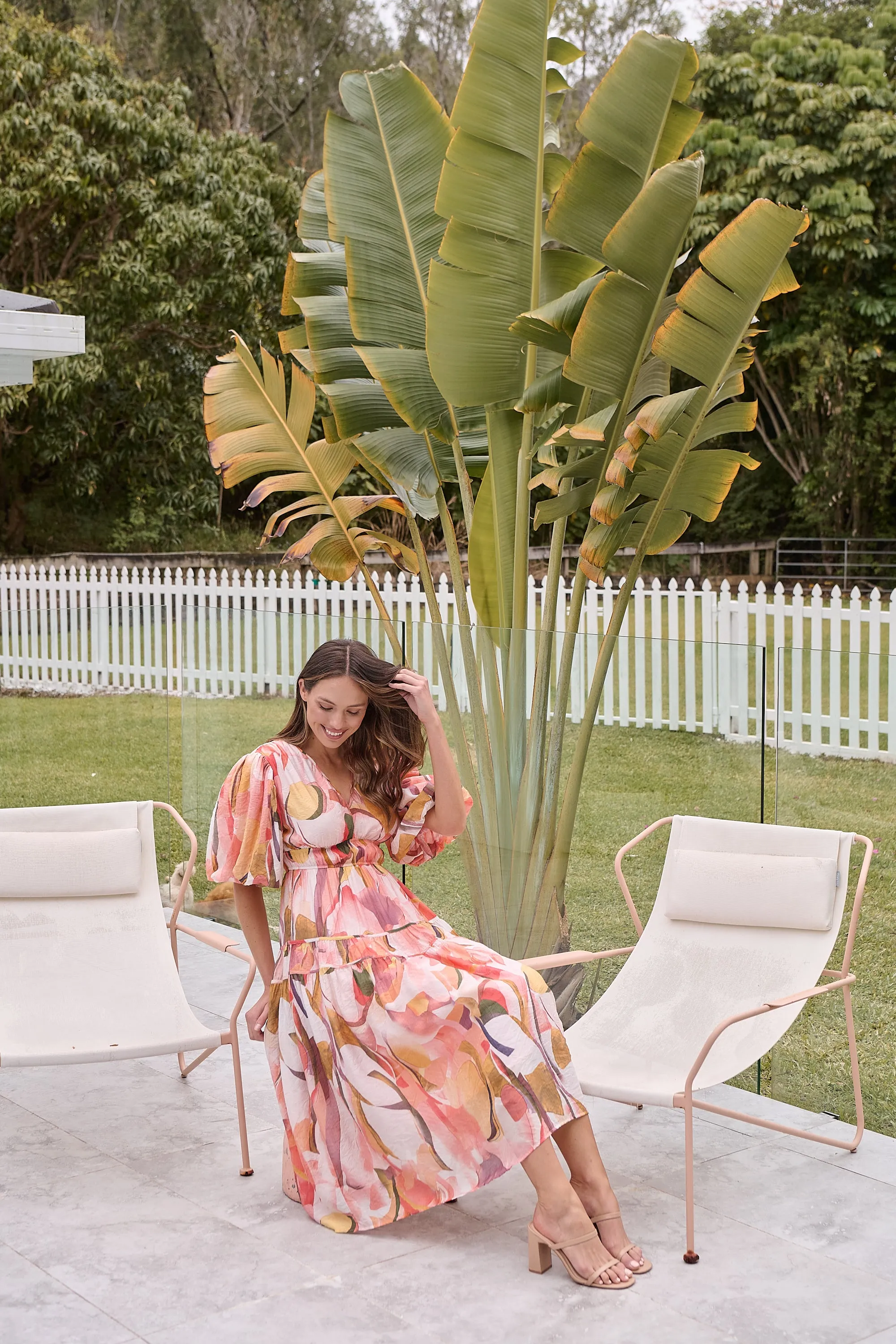 Prince Peach Multi Print Puff Sleeve Dress