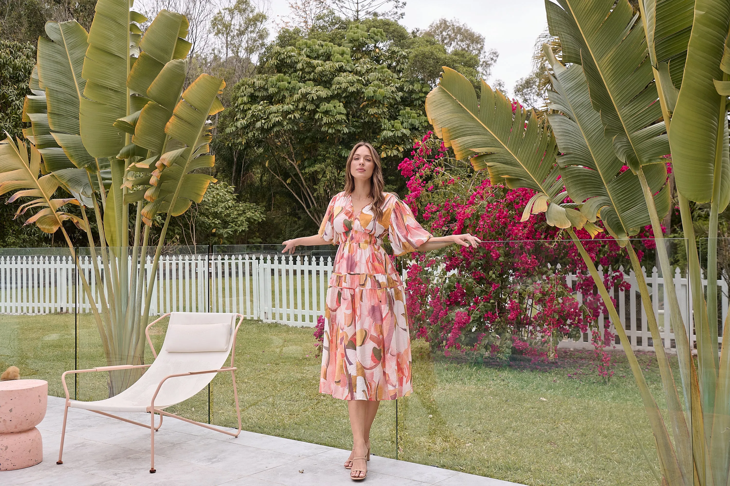 Prince Peach Multi Print Puff Sleeve Dress