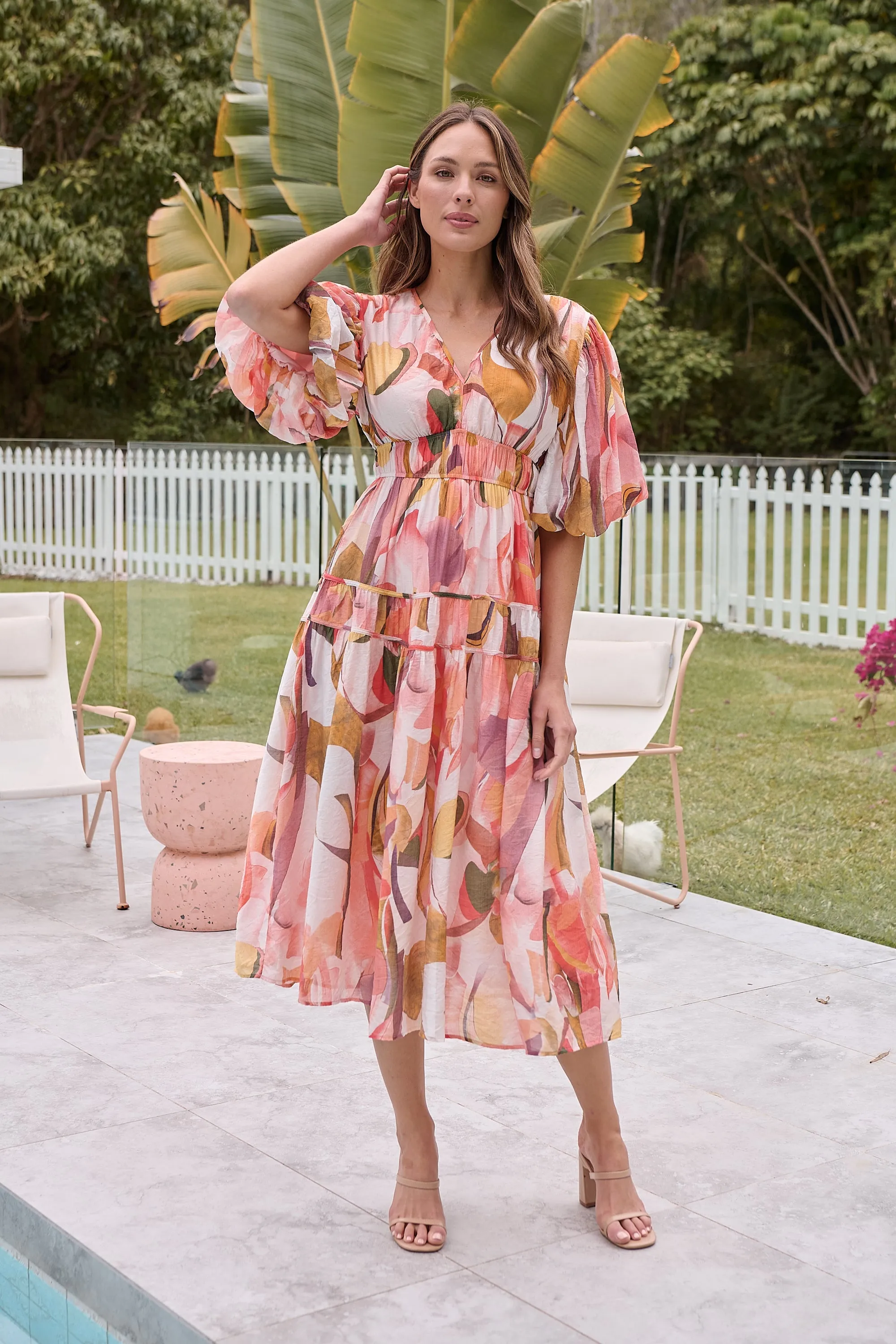 Prince Peach Multi Print Puff Sleeve Dress