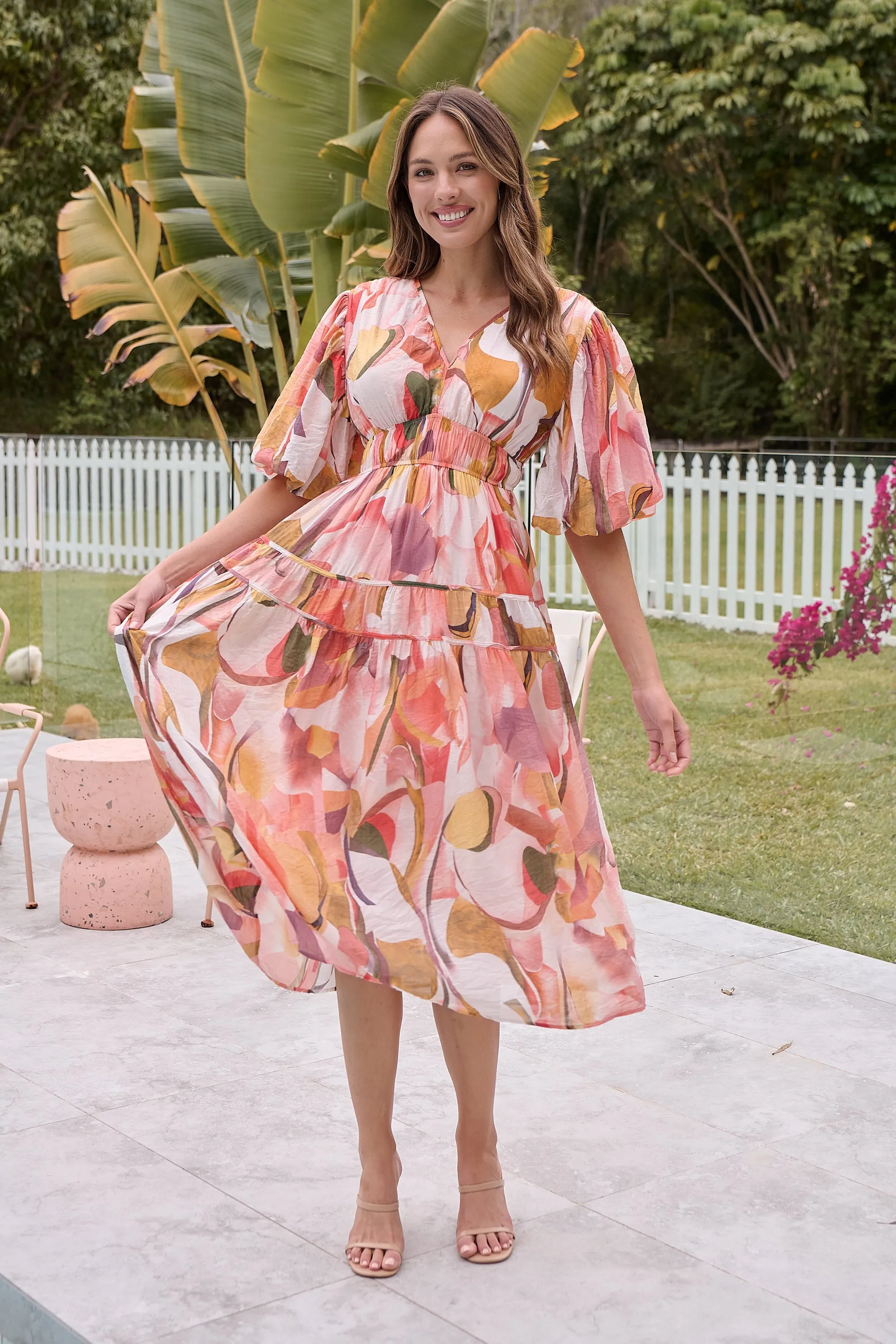 Prince Peach Multi Print Puff Sleeve Dress