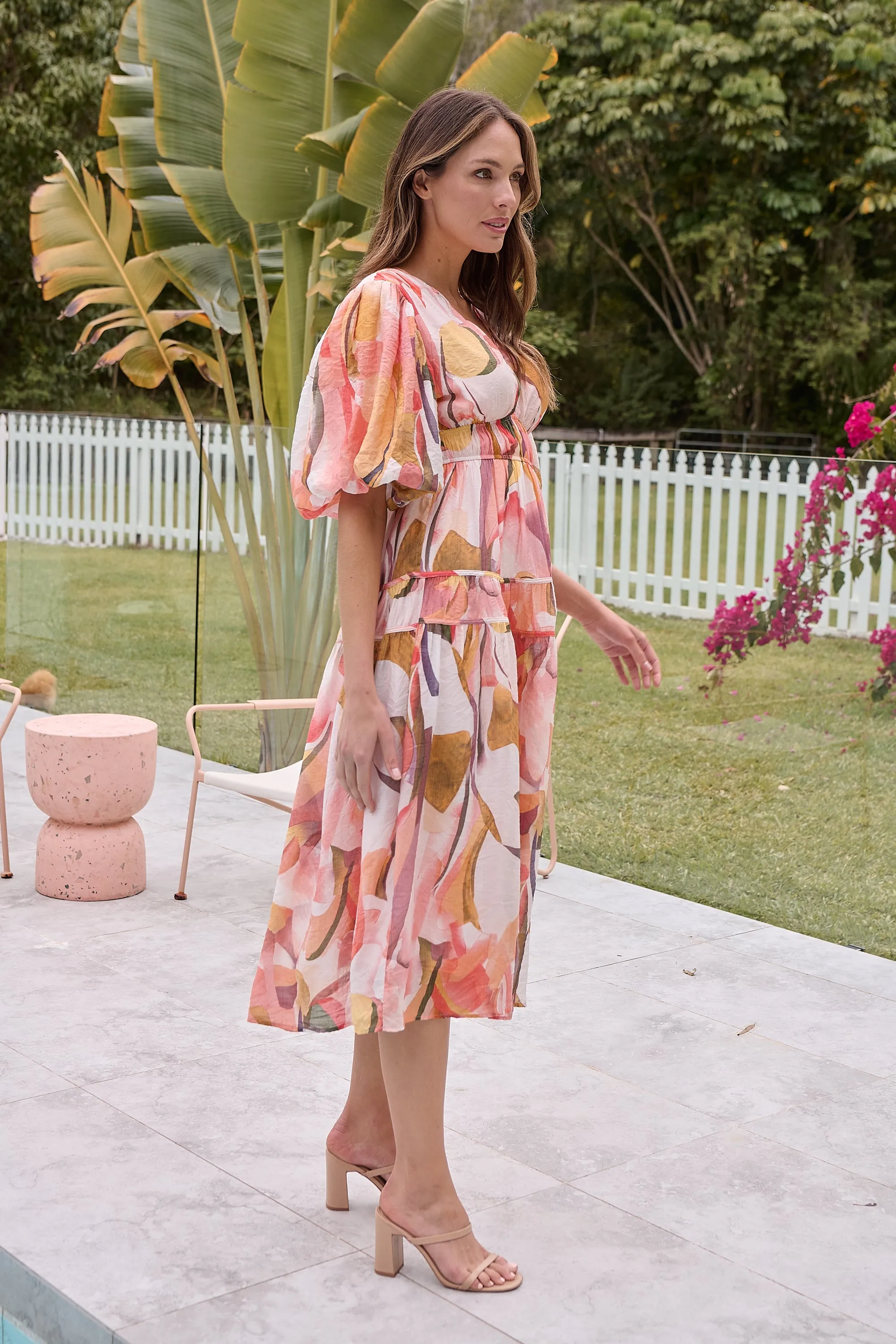 Prince Peach Multi Print Puff Sleeve Dress