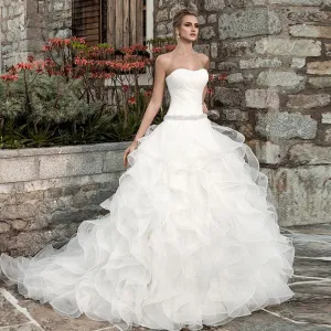 Princess Ball Gown Wedding Dress Shiny Beading Crystal Waist Pleat