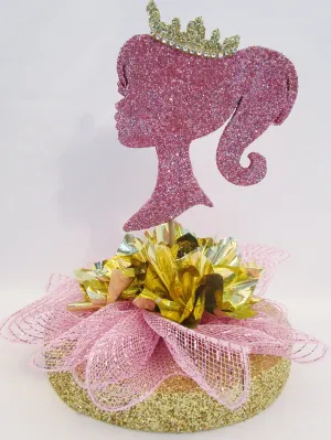 Princess Head Silhouette Centerpiece Pink and Gold