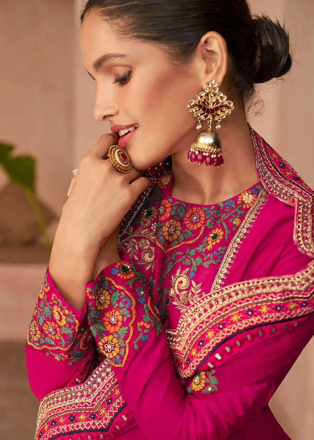 Princess Pink Multi Thread Embroidered Designer Gharara Suit