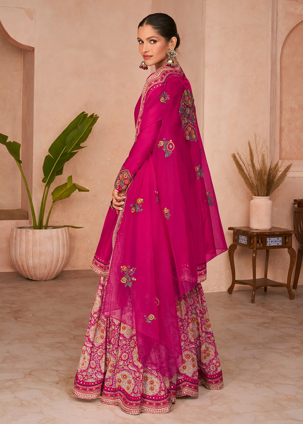 Princess Pink Multi Thread Embroidered Designer Gharara Suit