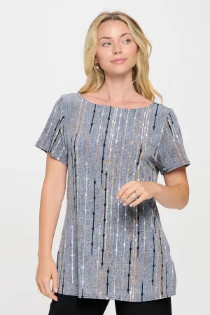 Print Boat Neckline Short Short Sleeve Top-3068HT-SRP1-W399