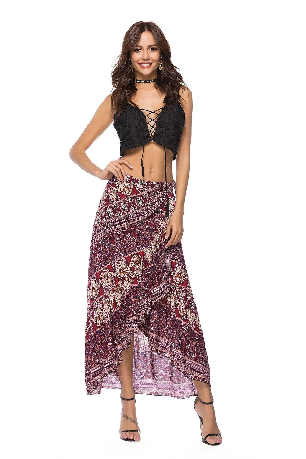 Print Bohemia High Waist Irregular Skirt