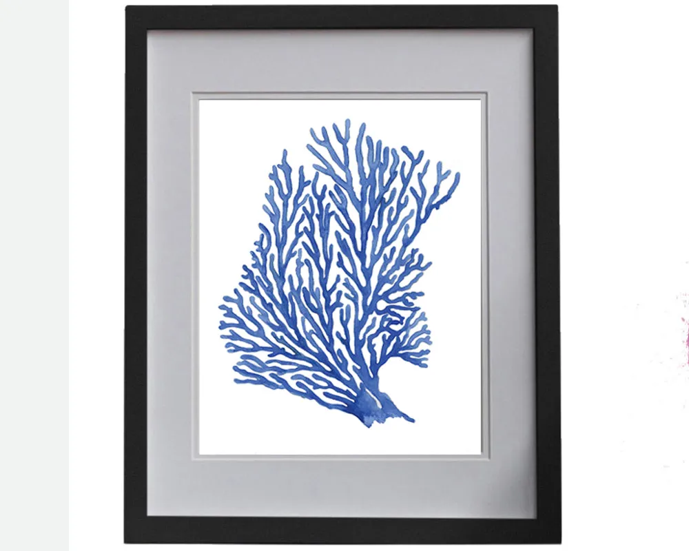 Print of seaweed /seafan in blue accents