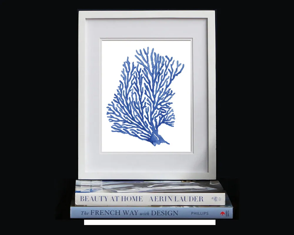 Print of seaweed /seafan in blue accents