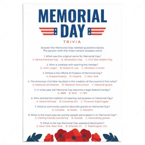 Printable Memorial Day Quiz with Answer Key