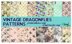 Printed Adhesive Vinyl VINTAGE DRAGONFLIES